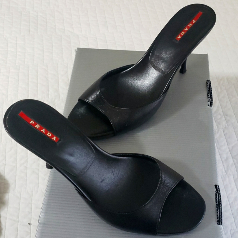 Prada Sport Black Leather Sandals - Picture 1 of 2